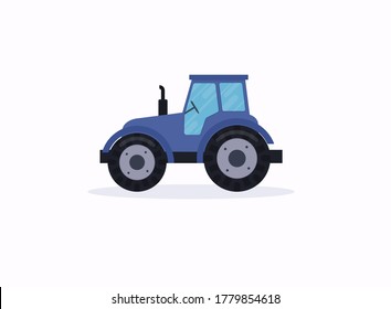 Traktor. Vektorgrafik eines blauen Traktors im flachen Stil.