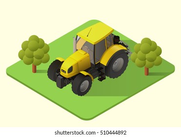 tractor vector isometric illustration. farm machine axonometric view