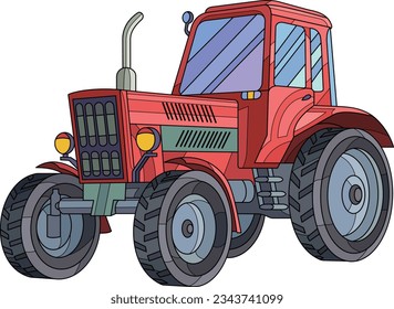 Vector de tractores. Ilustración del dibujo de la línea del tractor. Tractor colorido. Vector de vehículo. Ilustración de Camión. Ilustración del vehículo rojo. 