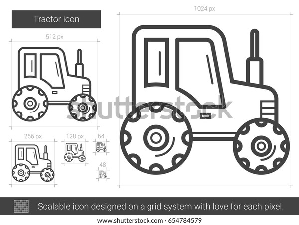 Tractor vector line icon isolated on white\
background. Tractor line icon for infographic, website or app.\
Scalable icon designed on a grid\
system.