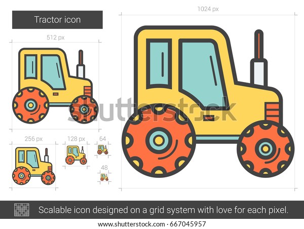Tractor vector line icon isolated on white\
background. Tractor line icon for infographic, website or app.\
Scalable icon designed on a grid\
system.