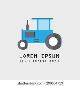 Tractor vector logo design. Harvest or farm icon. Flat illustration. Can be used to advertise the farm, factory, machinery, spare parts shop.