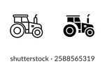 Tractor vectors icons set in filled and strokes on white background