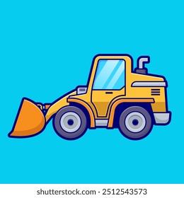 Tractor Vehicle Cartoon Vector Icon Illustration. Building Transportation Icon Concept Isolated Premium Vector. Flat Cartoon Style