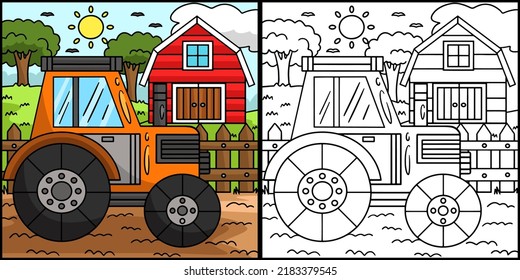 Tractor Vehicle Coloring Page Colored Illustration