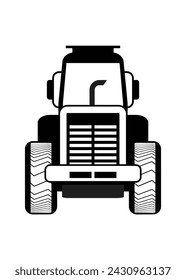 Tractor vehicle. Front view. Simple illustration in black and white.
