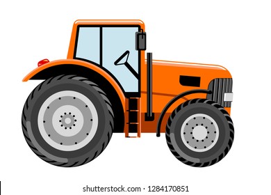 Tractor vehicle vector illustration. Side view of modern farm tractor