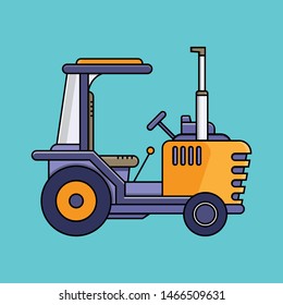 Tractor vehicle vector illustration. Side view of modern farm tractor