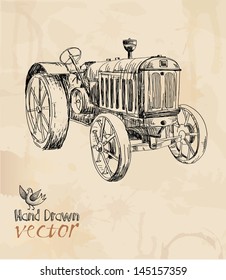  tractor, vintage, element for design, hand drawing, vector 