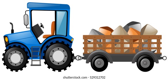 Tractor and wagon loaded with rocks illustration