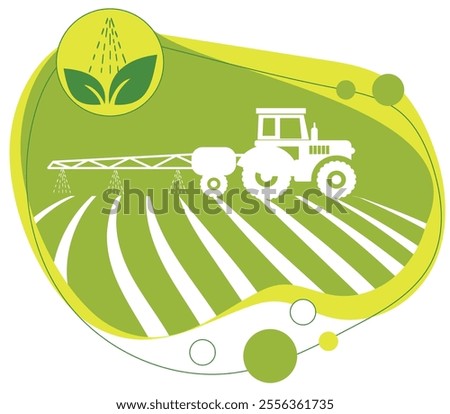 The tractor is watering and applying fertilizer to the field. Hand drawn, not AI
