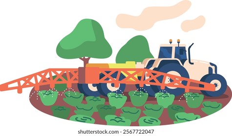 Tractor watering cabbage garden vector illustration