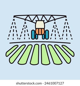 Tractor watering, soil and fertilizing field icon. Agriculture sign. Graph symbol for your web site design, logo, app, UI. Vector illustration, EPS10.