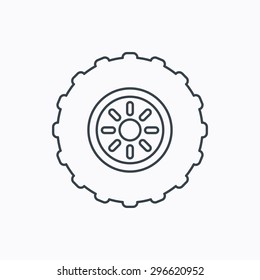 Tractor Wheel Icon. Tire Service Sign. Linear Outline Icon On White Background. Vector