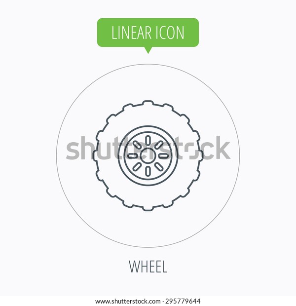 Tractor wheel icon. Tire service sign. Linear\
outline circle button.\
Vector