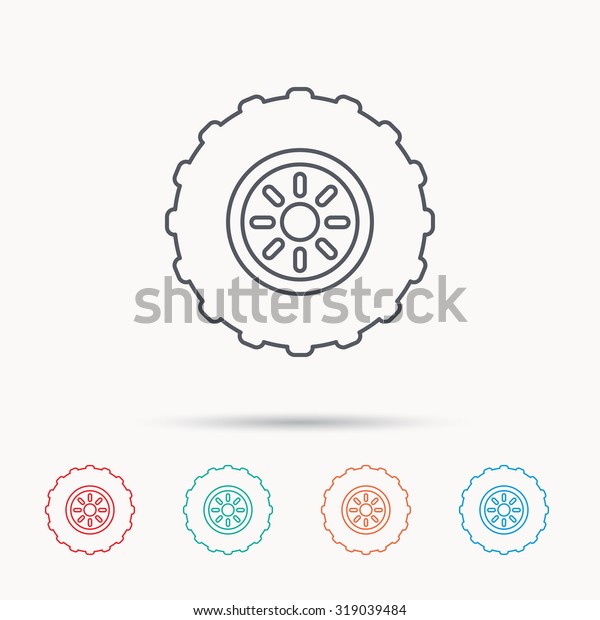 Tractor wheel icon. Tire service sign. Linear\
icons on white background.\
Vector