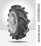 Tractor wheel. Tire, tyre, wheel icon. High quality vector illustration isolated on white background. 3D illustration. Farm wheel. Black rubber tire. Realistic vector shining disk. Aluminum wheel.