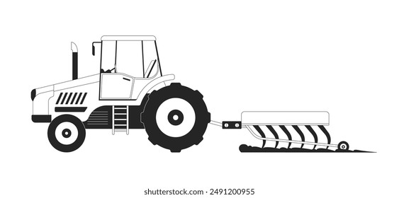 Tractor working in field 2D cartoon object. Powerful agricultural machine plowing soil isolated flat vector element white background. Machinery usage at farm industry color spot illustration