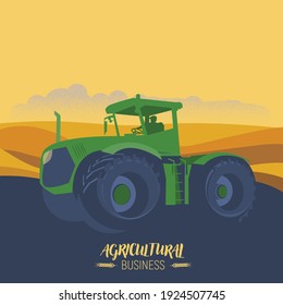 El tractor está trabajando en el campo. El concepto de negocio agrícola.
