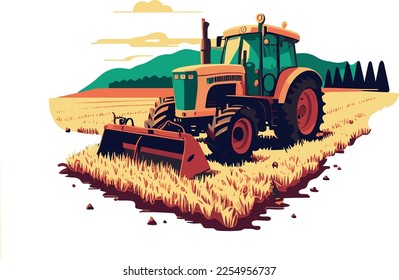 Tractor working in the field. Farm equipment.