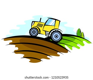 Tractor working in a field on a farm
