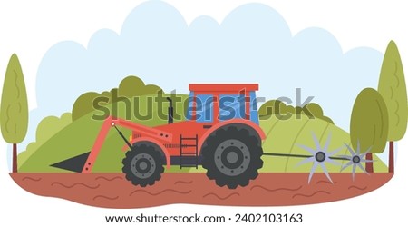 Tractor Working On Field Vector Illustration