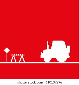 Tractor in the workplace. Vector illustration. Red and white view