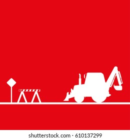 Tractor in the workplace. Vector illustration. Red and white view