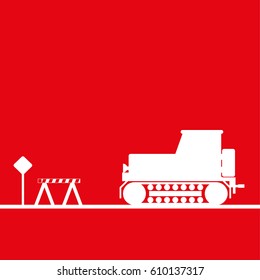 Tractor in the workplace. Vector illustration. Red and white view