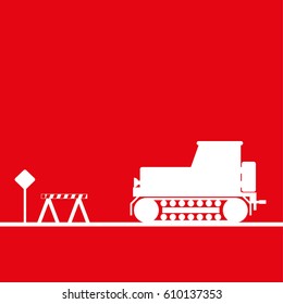 Tractor in the workplace. Vector illustration. Red and white view