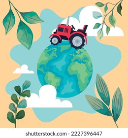 tractor in world planet scene