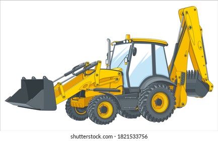 Tractor in yellow color. Vector illustration on white background.
