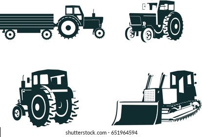 Tractors icons set, isolated vector illustration
