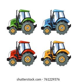 Tractors Set. 4 colors. Vector EPS 10