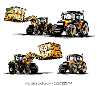 Tractors sketch. Hand drawn illstration