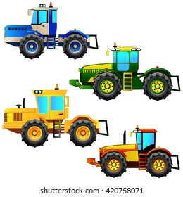 Tractors, vector illustration set. Isolated on white. Icon. Flat style. Silhouette