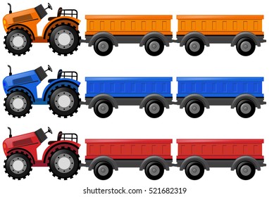 Tractors and wagon carts  illustration