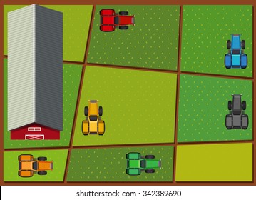 Tractors working on the farm illustration