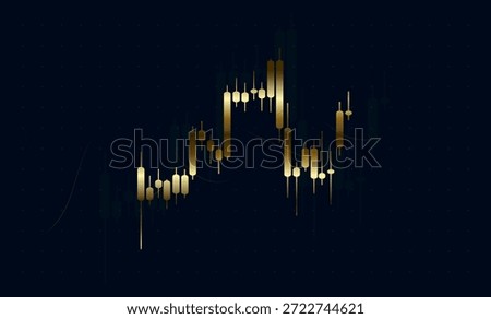 Trade analysis chart with financial stock data, graph indicators, and price trend. Financial chart with gold stock price movement and graph lines for trade analysis and profit