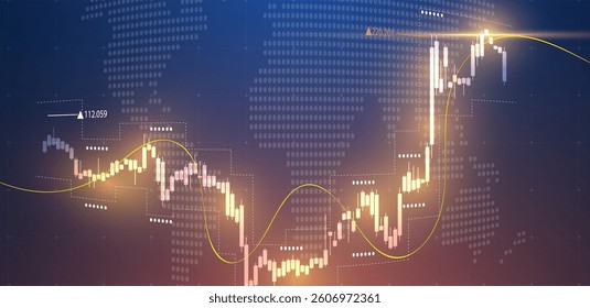 Trade background with glowing chart or candlestick. Vector illustration