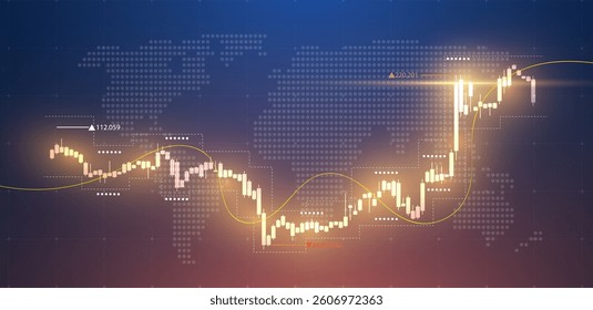 Trade background with glowing chart or candlestick. Vector illustration