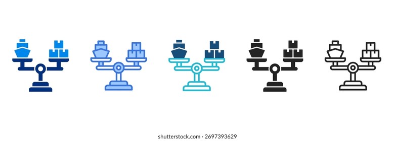 Conjunto de iconos de balanza comercial Ilustración vectorial de estilos múltiples