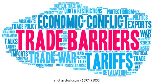 Trade Barriers word cloud on a white background. 