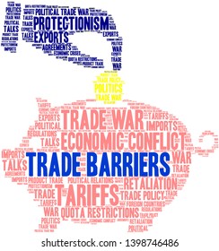 Trade Barriers word cloud on a white background. 