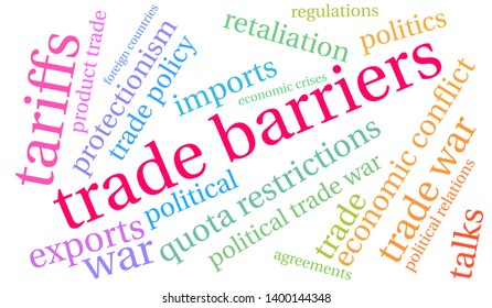 Trade Barriers word cloud on a white background. 