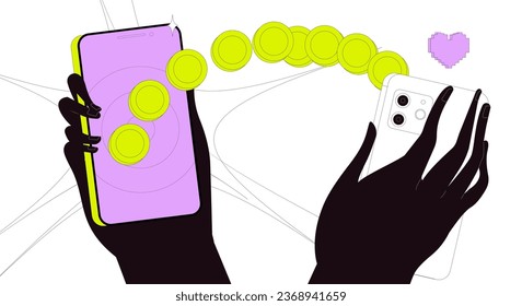 Trade Bitcoin (BTC) on mobile through the system Cryptocurrency. Perspective Illustration about Crypto Coins.