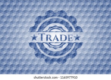 Trade blue badge with geometric pattern background.