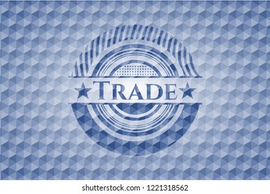 Trade blue emblem with geometric background.