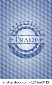 Trade blue emblem with geometric pattern.