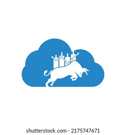 Trade Bull Cloud Shape Concept Logo Design. Bullish Trader Logo. Forex Bull Logo Design Template Vector.